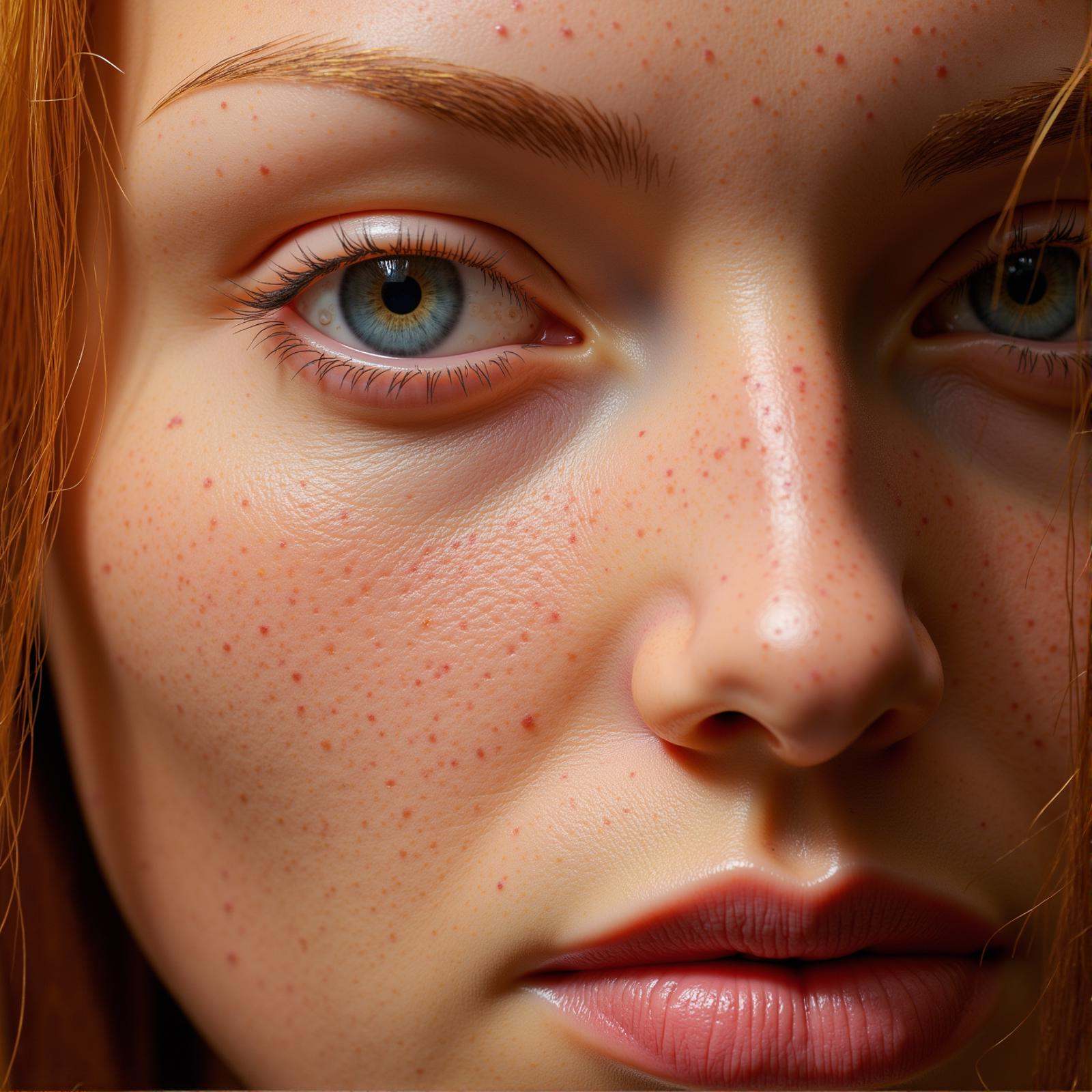 sharp detailed edges,  A cinematic skin texture style still image of a close up of a woman with freckles on her face,  det...