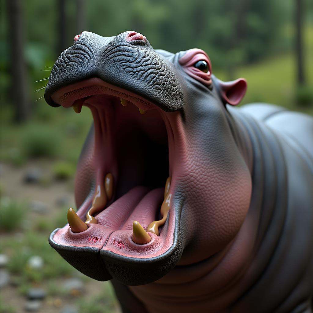 Contrast:1A cinematic skin texture style still image of a hippo with its mouth open and its mouth wide open,  detailed wri...