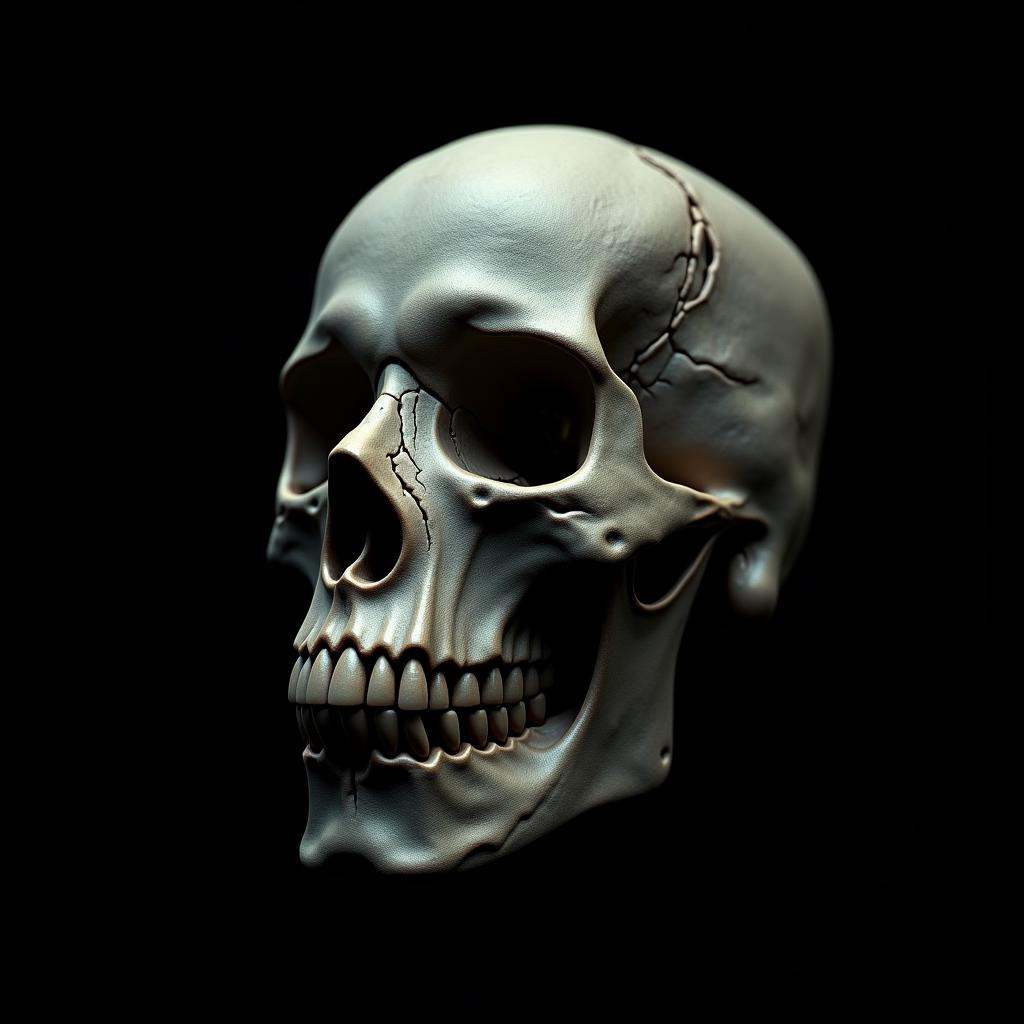 cinematic film still Contrast:1A cinematic skin texture style still image of a skull with a black background,  detailed wr...