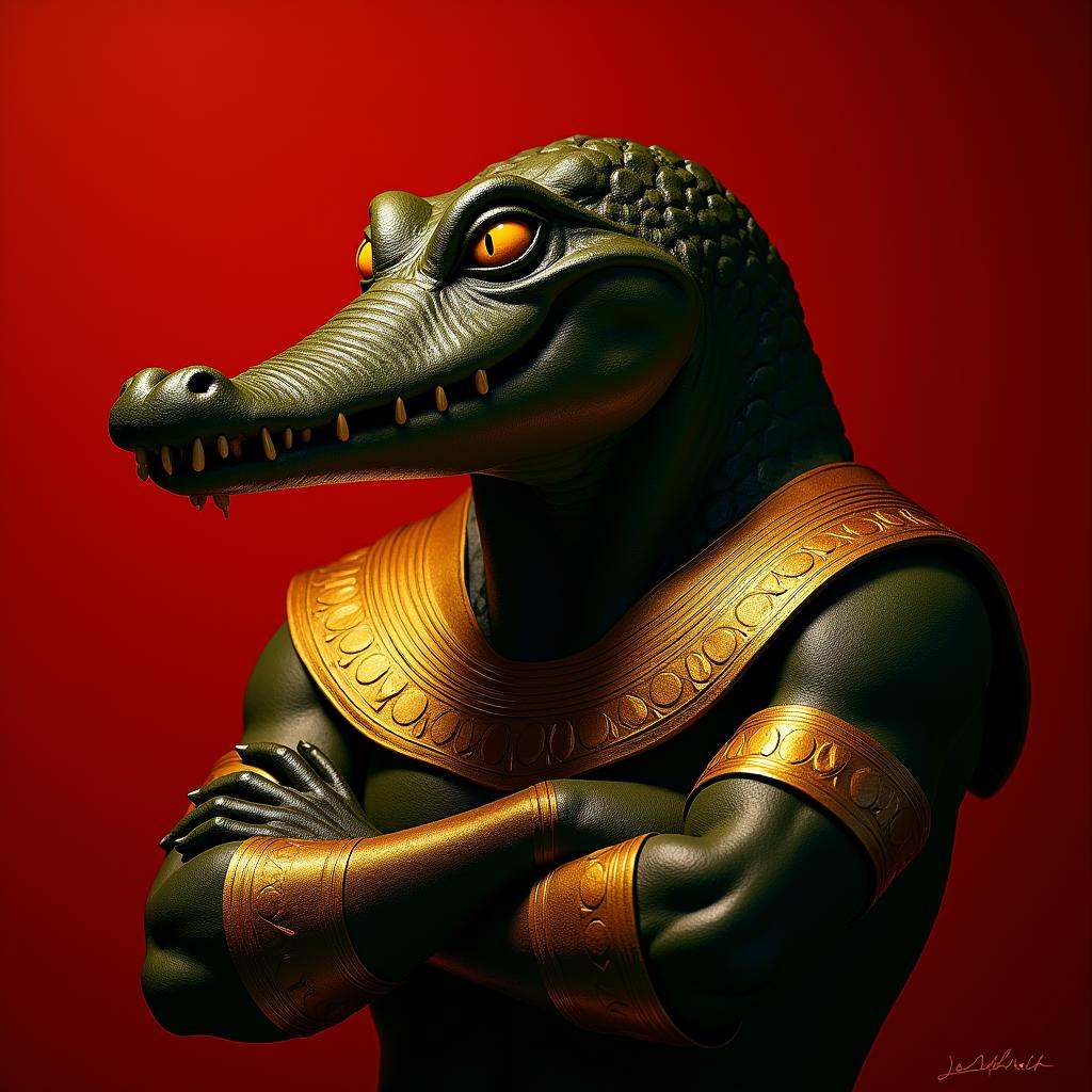 cinematic film still of Photorealism:1Long time ago In ancient Egypt,  Sobek,  head of a crocodile on Tensor.Art