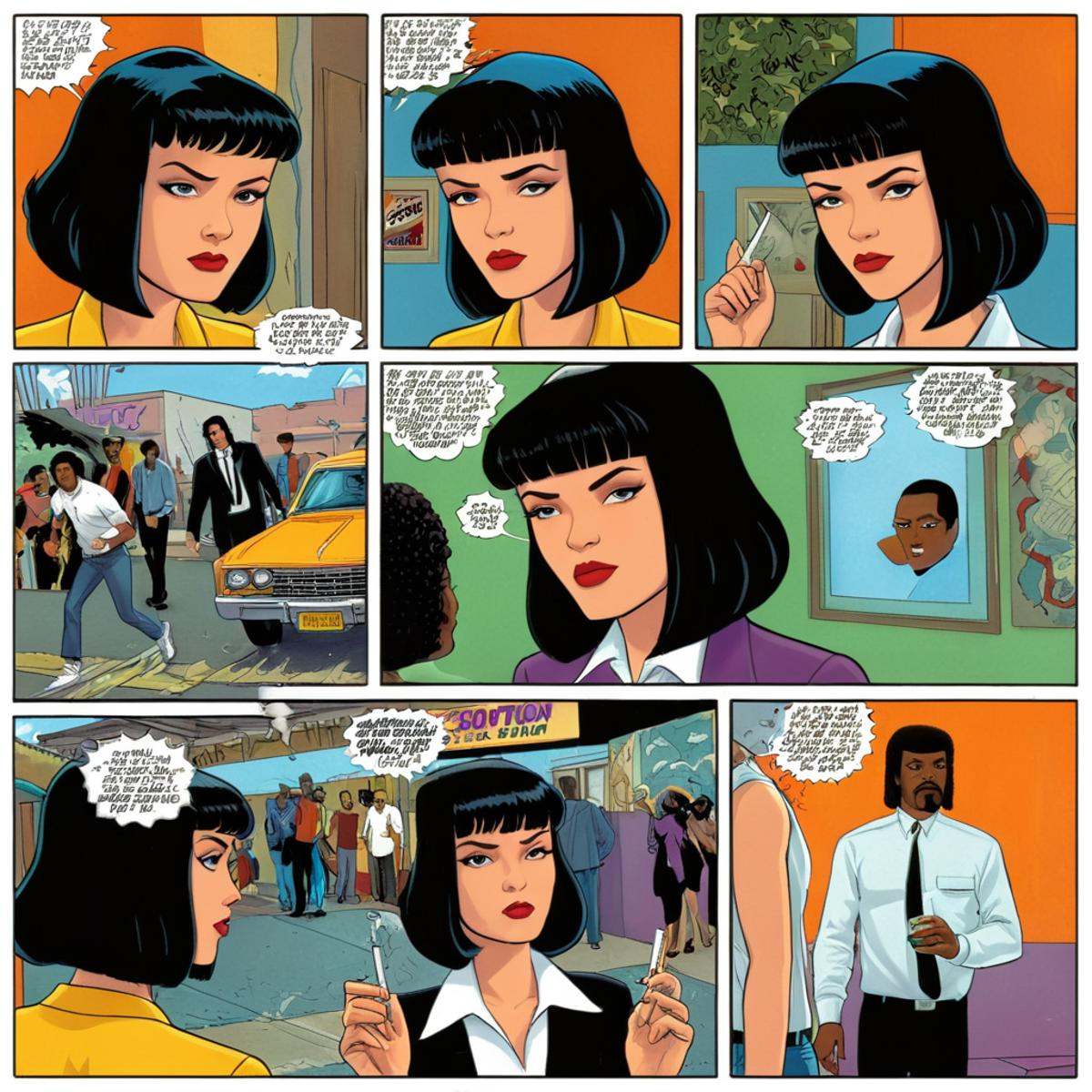 comic book art of comicbookpage style a cartoon comic book strip page of Pulp Fiction style,  comic art,  graphic novel il...