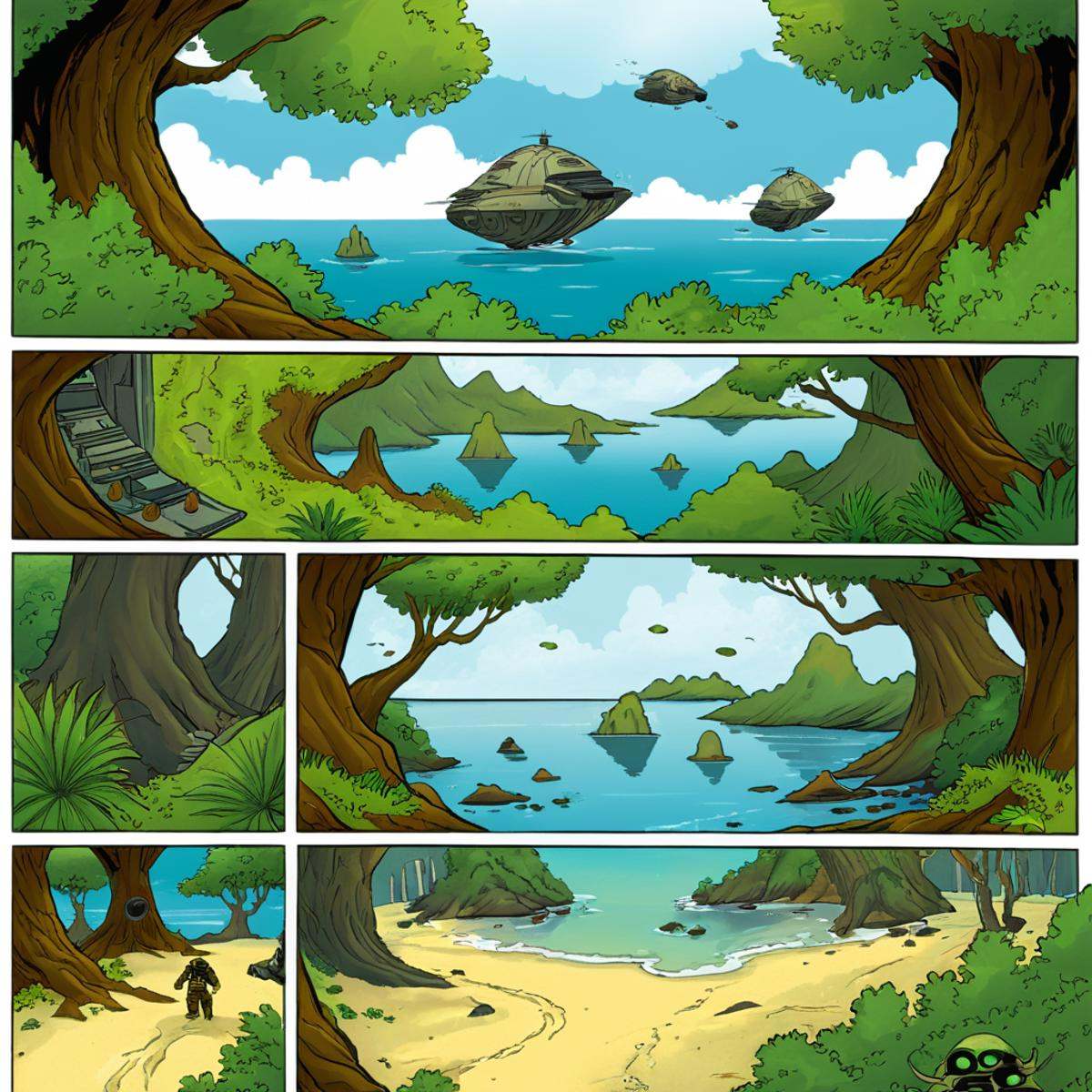 comic book art of comicbookpage style a cartoon comic book page of Kashyyyk,  comic art,  graphic novel illustration on Te...