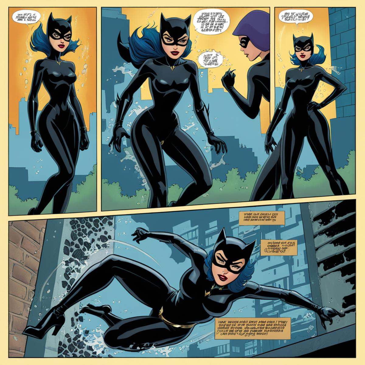 comic book art of comicbookpage style a cartoon comic book page ofcatwoman,  comic art,  graphic novel illustration on Ten...