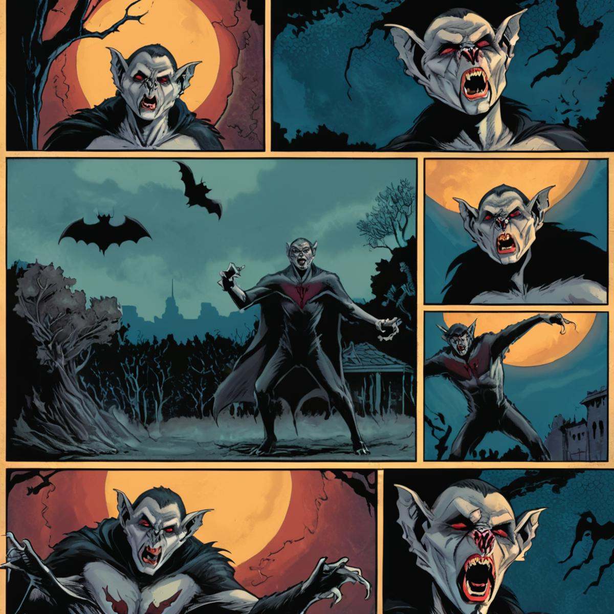 comic book art of comicbookpage style a cartoon comic book strip page of Vampire Bat,  comic art,  graphic novel illustrat...