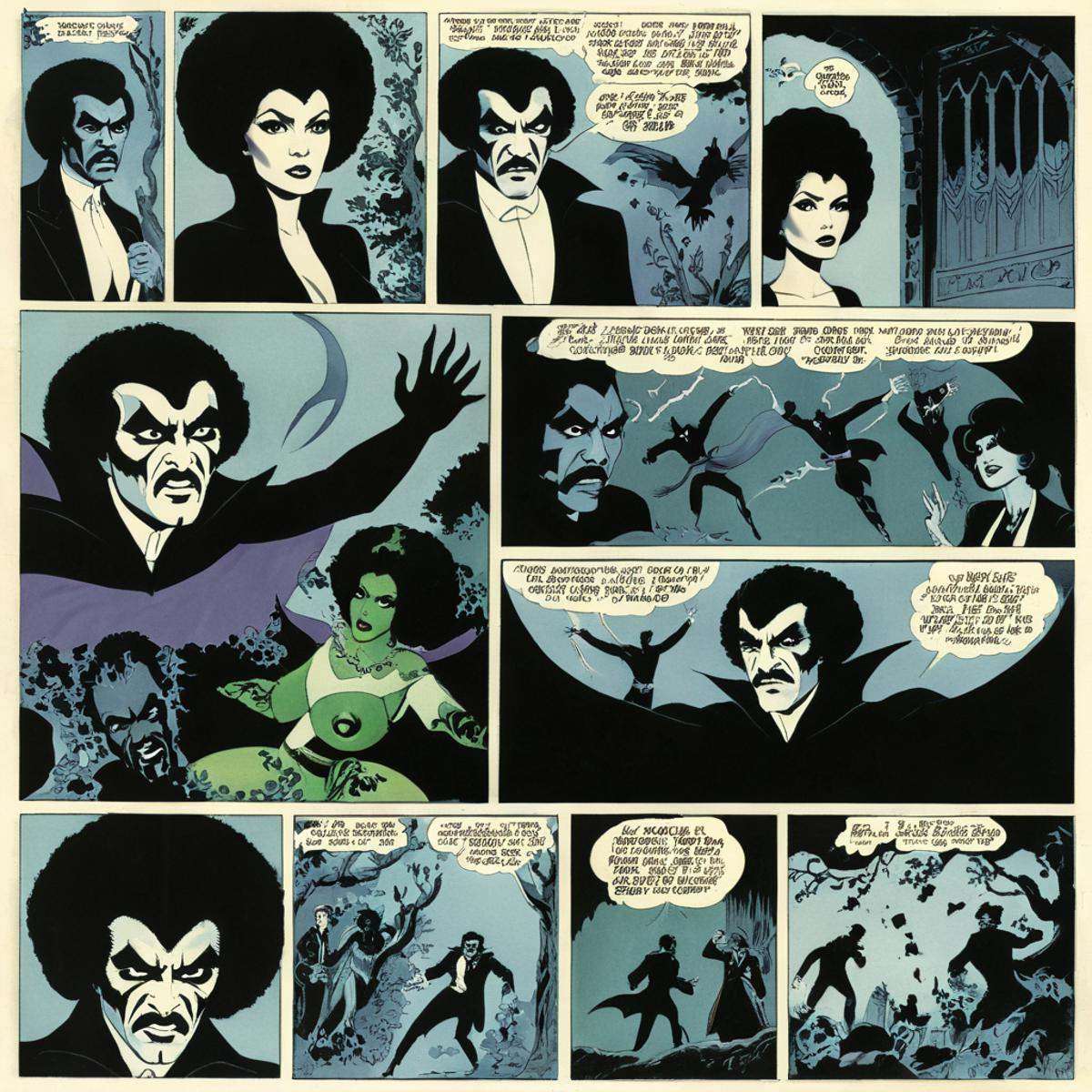 comic book art of comicbookpage style a cartoon comic book strip page of Blacula ,  comic art,  graphic novel illustration...