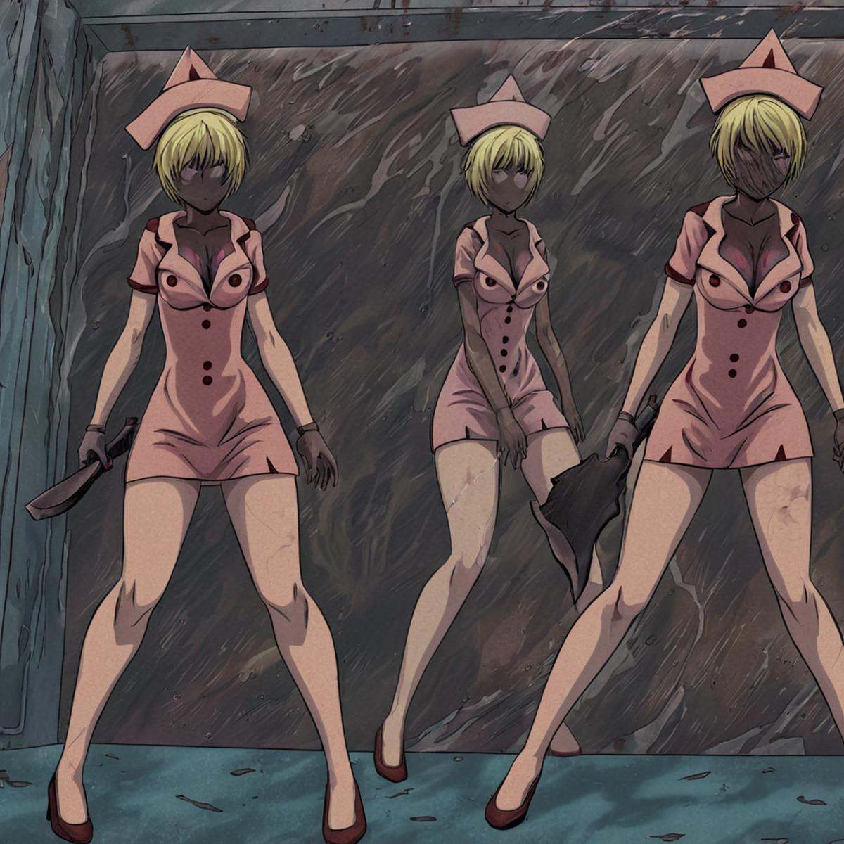 anime artwork of comicbookpage style a cartoon comic book page of silent hill nurse Sairento Hiru style ,  anime style,  k...