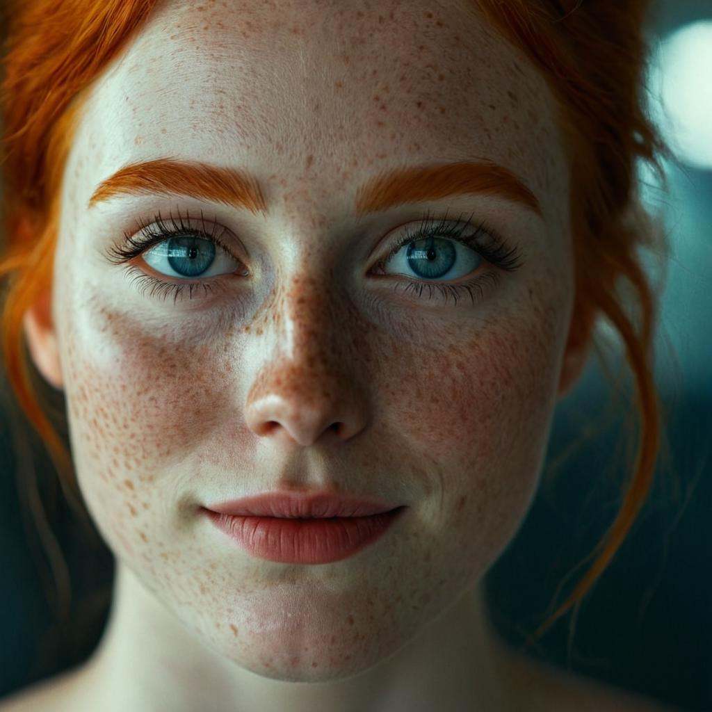 cinematic film still of A cinematic Fair white skin tone shot of a close up of a woman with freckles on her face,  movie t...