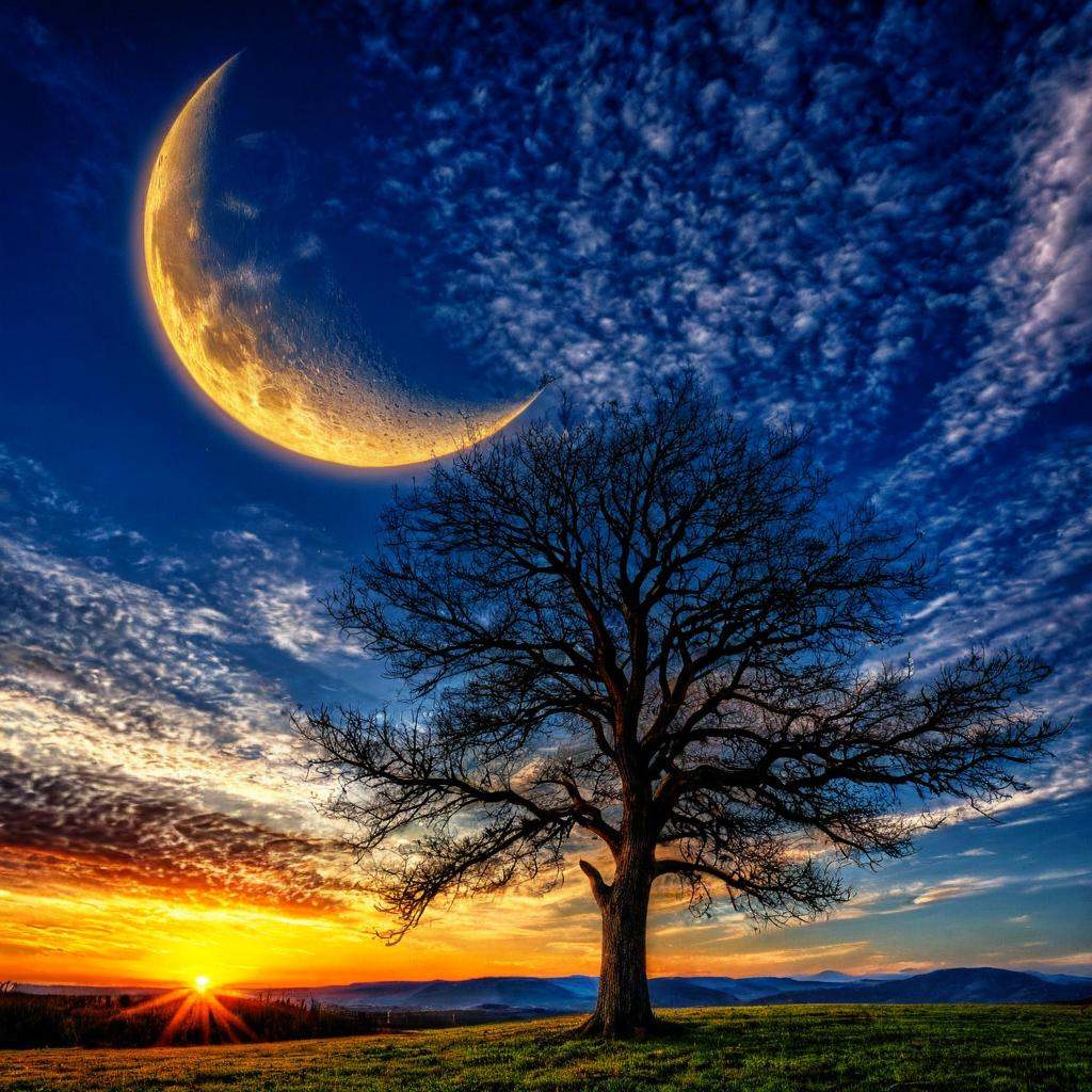 HDR photo of HDR high dynamic range cinematic photography of a sunset with a crescent and clouds,  hdtv,  High dynamic ran...