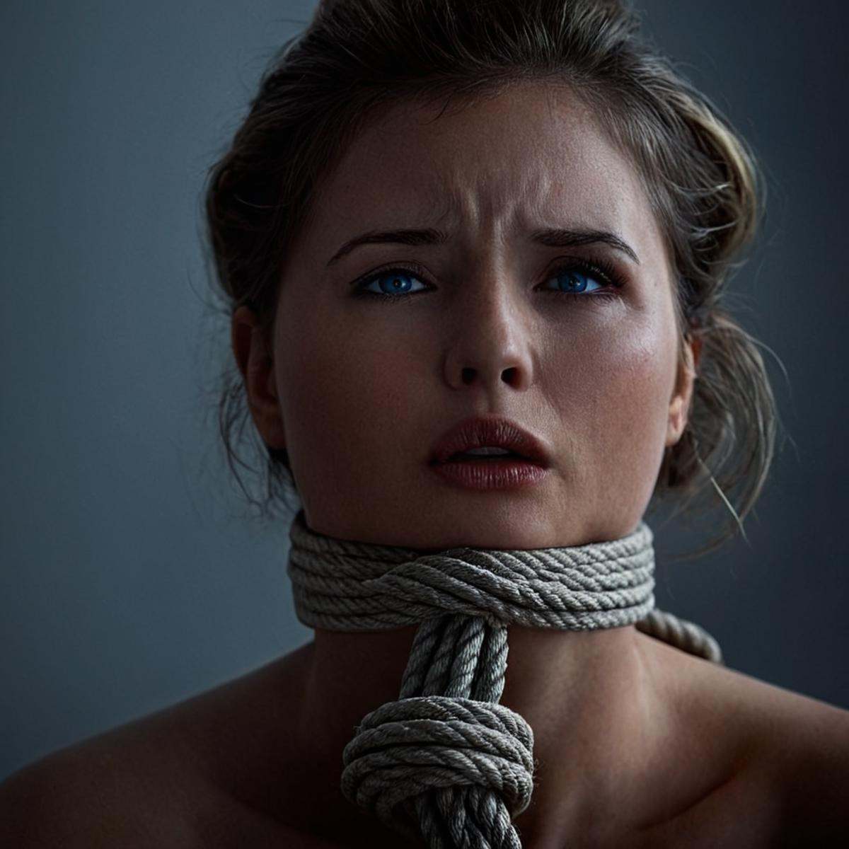 cinematic film still of 0 realism perfect Unreal Engine style Chiaroscuro Lighting Style fear facial expression of a woman...