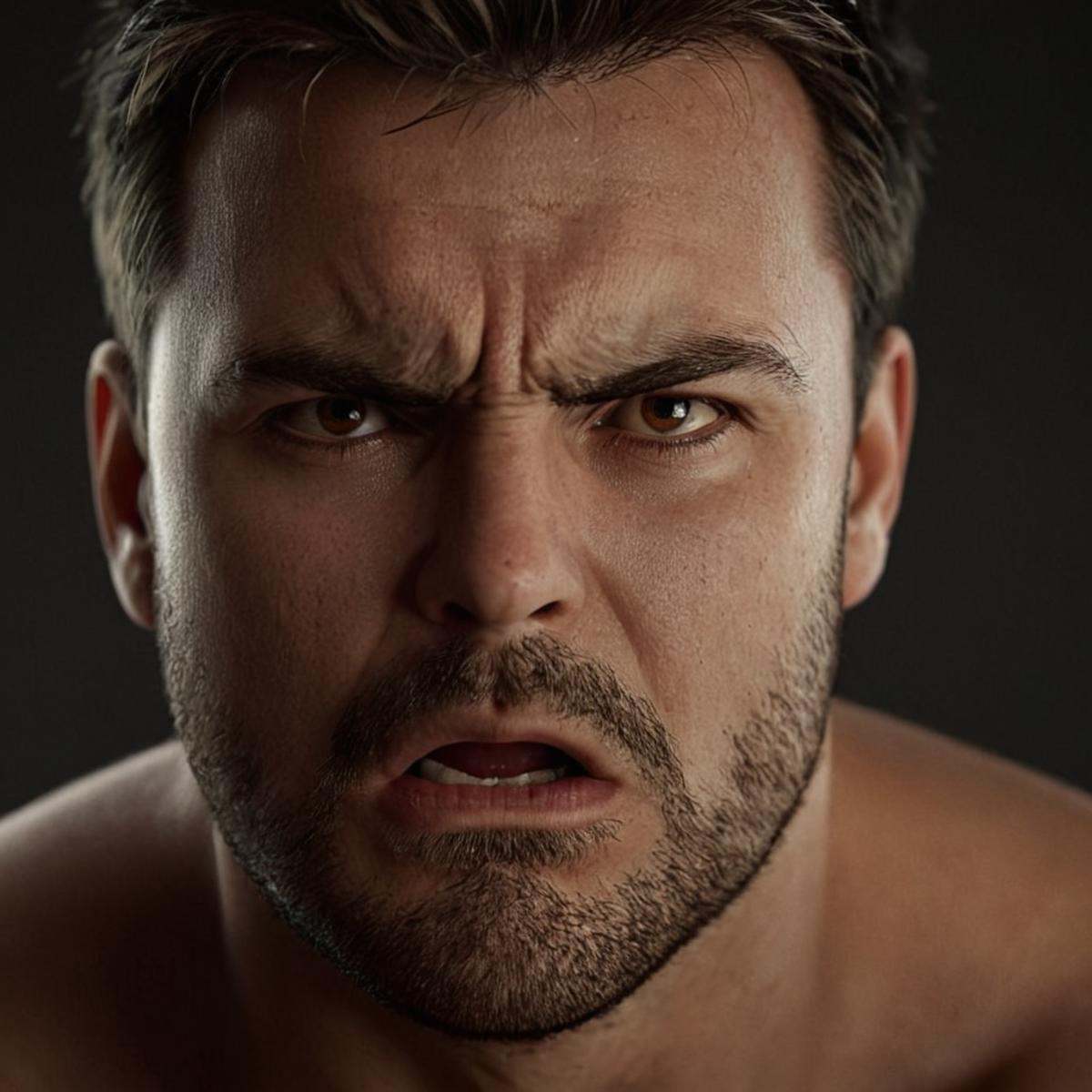 cinematic film still of 0 realism perfect Unreal Engine style Chiaroscuro Lighting Style angry facial expression of a cart...