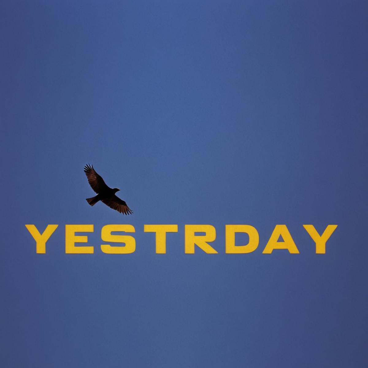 1 realism perfect Chiaroscuro Lighting Style A perfect text title of a text says yesterday in a blue background with a yel...