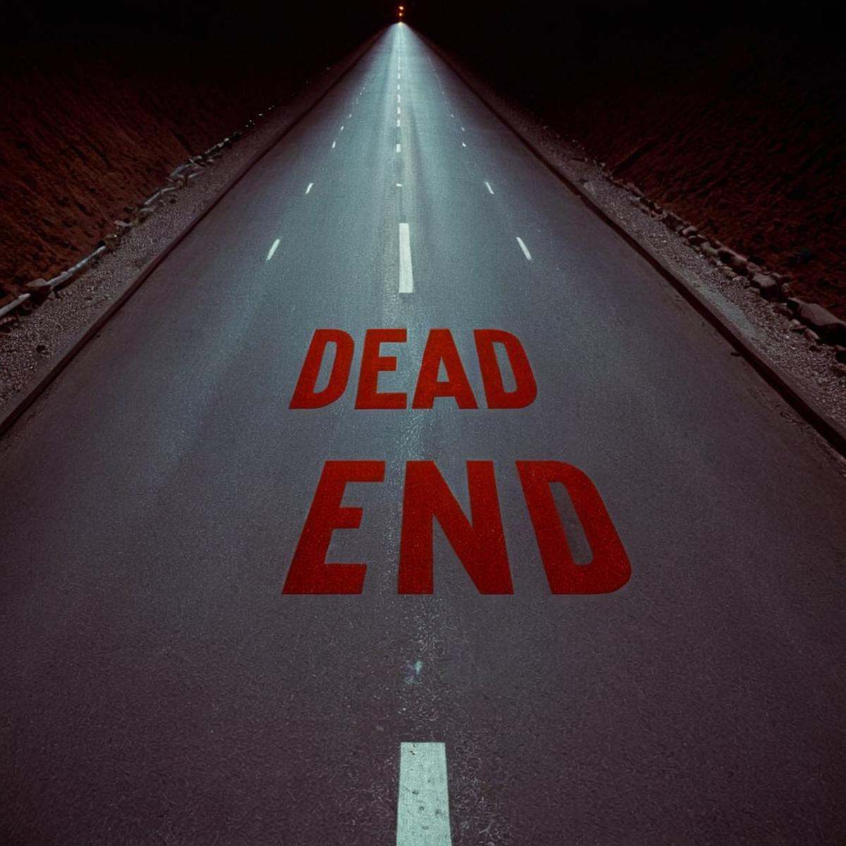 1 realism perfect Chiaroscuro Lighting Style text logo A perfect text title of a tunnel with a red sign that says "dead en...
