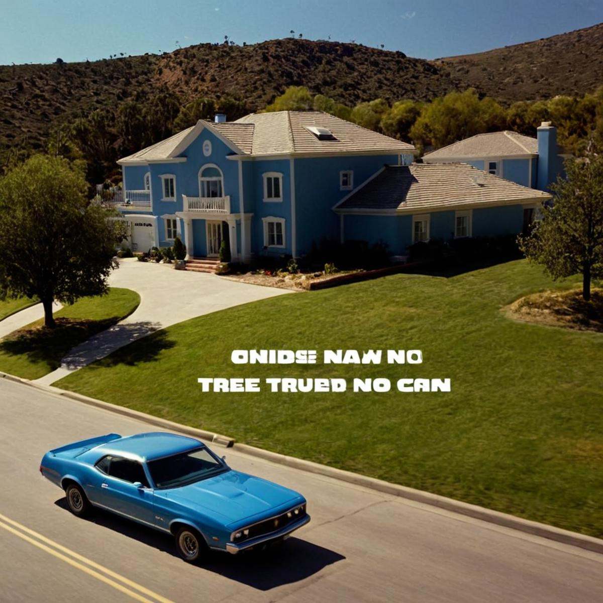 1 realism perfect Chiaroscuro Lighting Style A perfect text title them with a car parked in front of a house with the word...