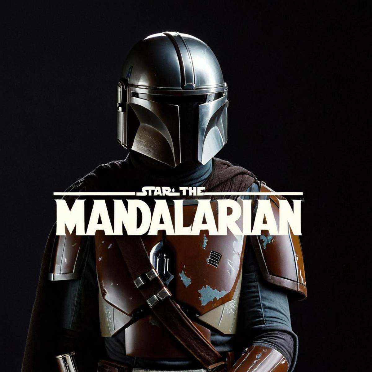 1 realism perfect Chiaroscuro Lighting Style text logoA perfect text title of the mandalorian text logo on a black backgro...