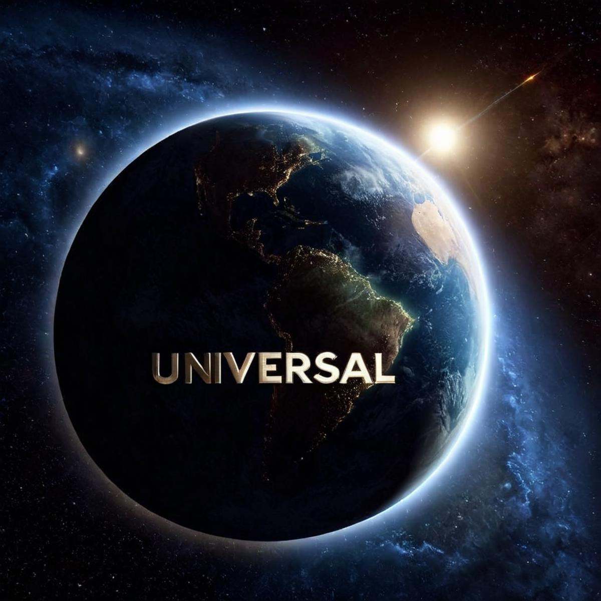 1 realism perfect Chiaroscuro Lighting Style text logo A perfect text title of a logo for "universal" with a planet in the...