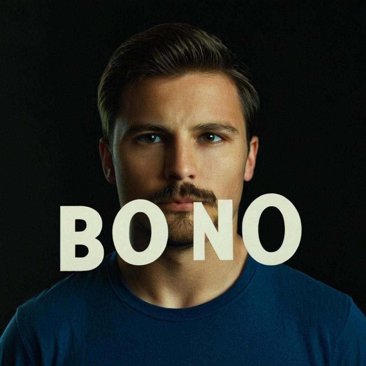 1 realism perfect Chiaroscuro Lighting Style text logo A perfect text title of the word Bronson on a man with a mustache a...