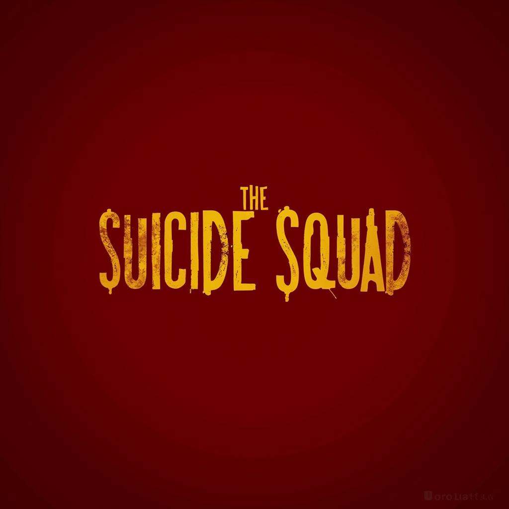 A perfect text title of a dark red wallpaper with the words the ******* squad written on it in yellow,  movie themed,  sha...