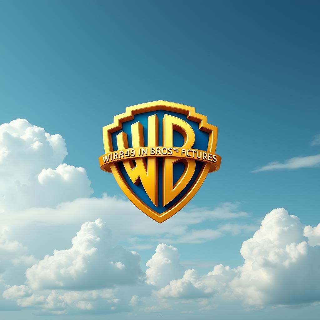 A perfect text title of a golden logo for warner bros pictures,  movie themed,  sharp on Tensor.Art