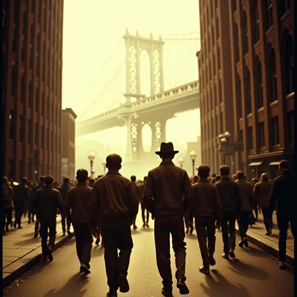 cinematic film still high contrast:1,  In "Sepia themed color",  a cinematic motion picture film of a group of people walk...