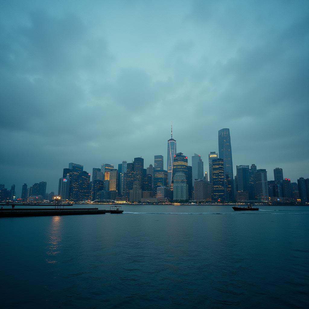 cinematic film still Film grain still image of a city skyline with a lot of tall buildings,  outdoors,  sky on Tensor.Art