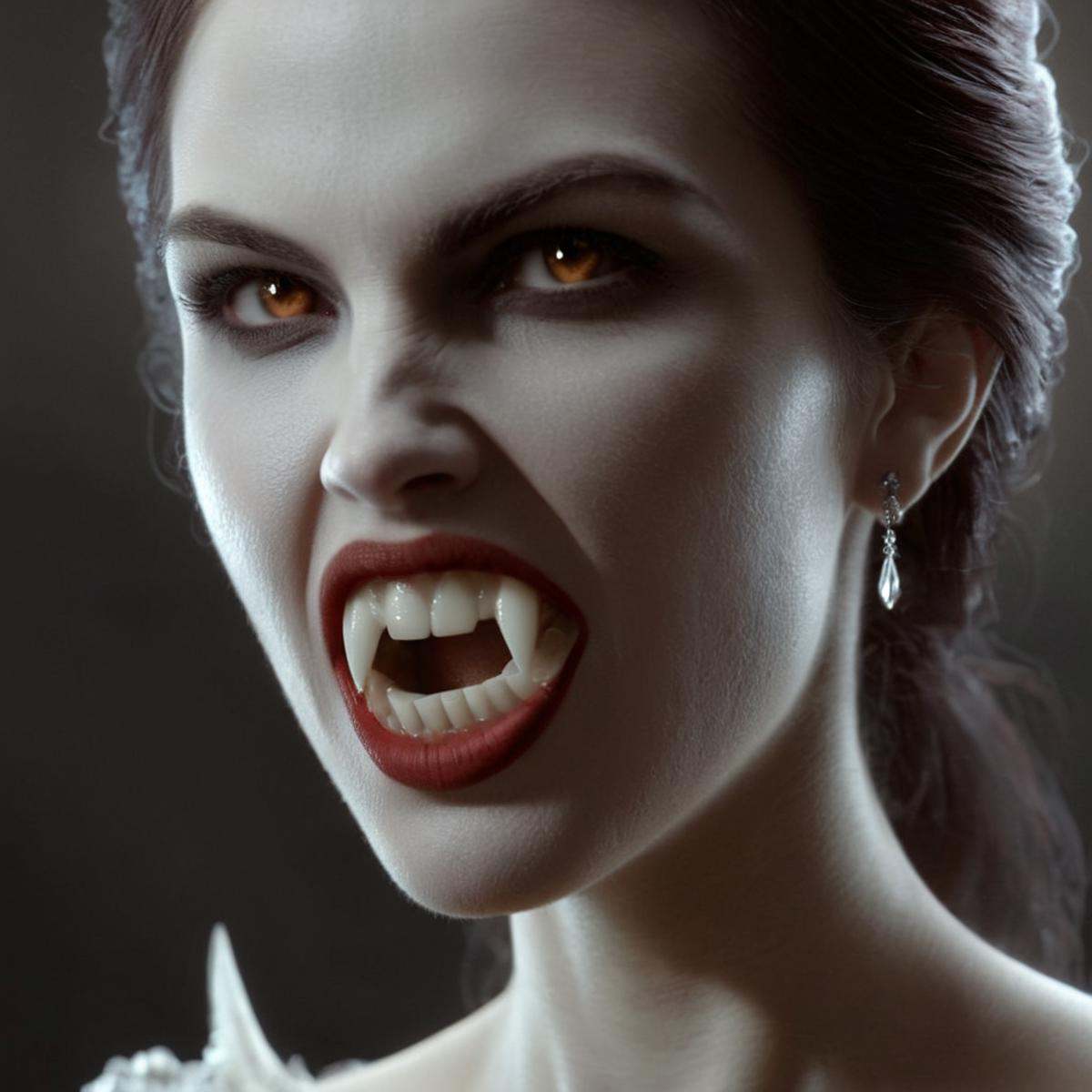 professional 3d model of Diffused Light fill light vampire woman with vampire fangs teeth,  octane render,  highly detaile...