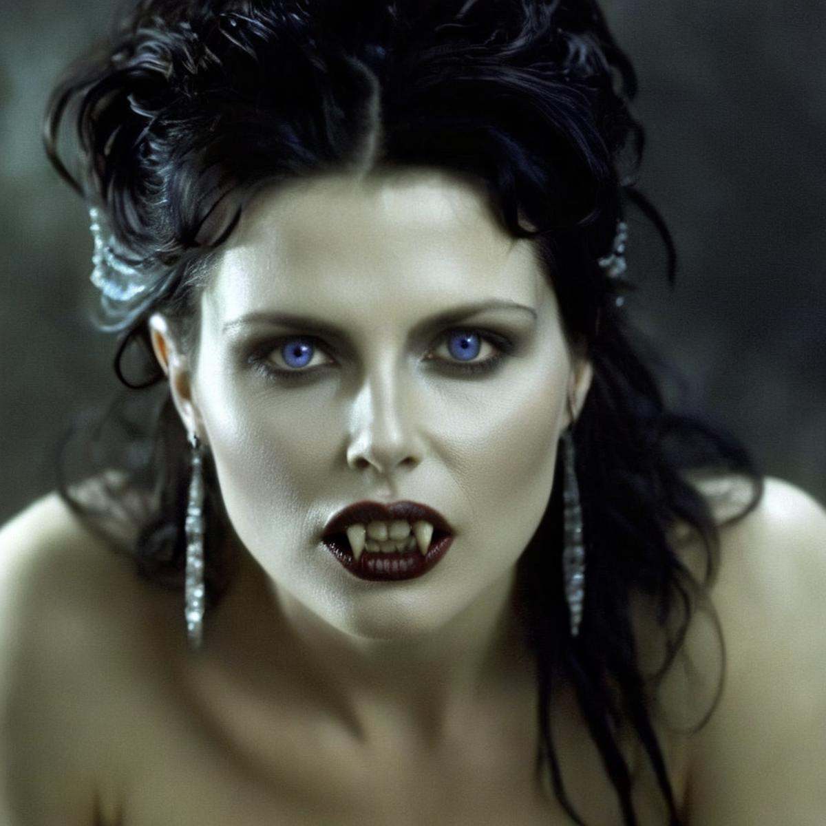 Dark Fantasy Art of Diffused Light fill lightSadie Frost vampire fangs teethan epic beauty goddess goldeyes vampire woman...