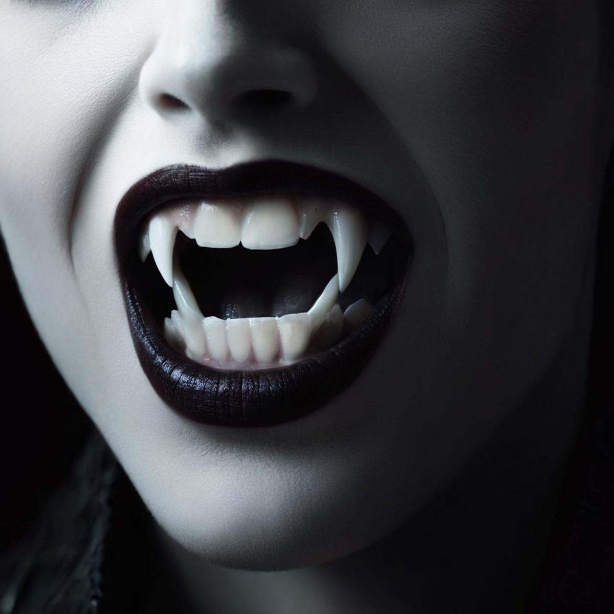 Dark Fantasy Art of Diffused Light fill light vampire fangs teeth,  dark,  moody on Tensor.Art