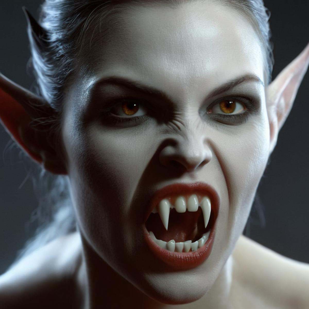 professional 3d model of Diffused Light fill light vampire creature woman with vampire fangs teeth,  octane render,  highl...