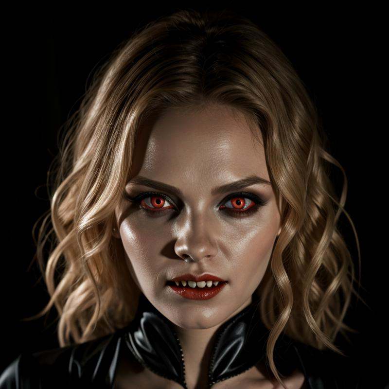 Horror-themed,  Vampire Fangs TeethFemale Vampire a very cute blonde young woman with a bloody face and a Vampire Fangs Te...