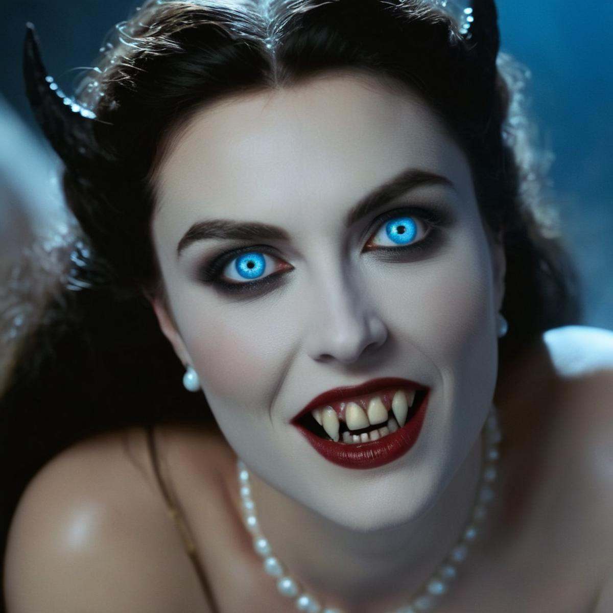 cinematic film still of Gorgons in Greek mythology Frank Frazetta painting of a gothic Female Vampire woman with a very bi...