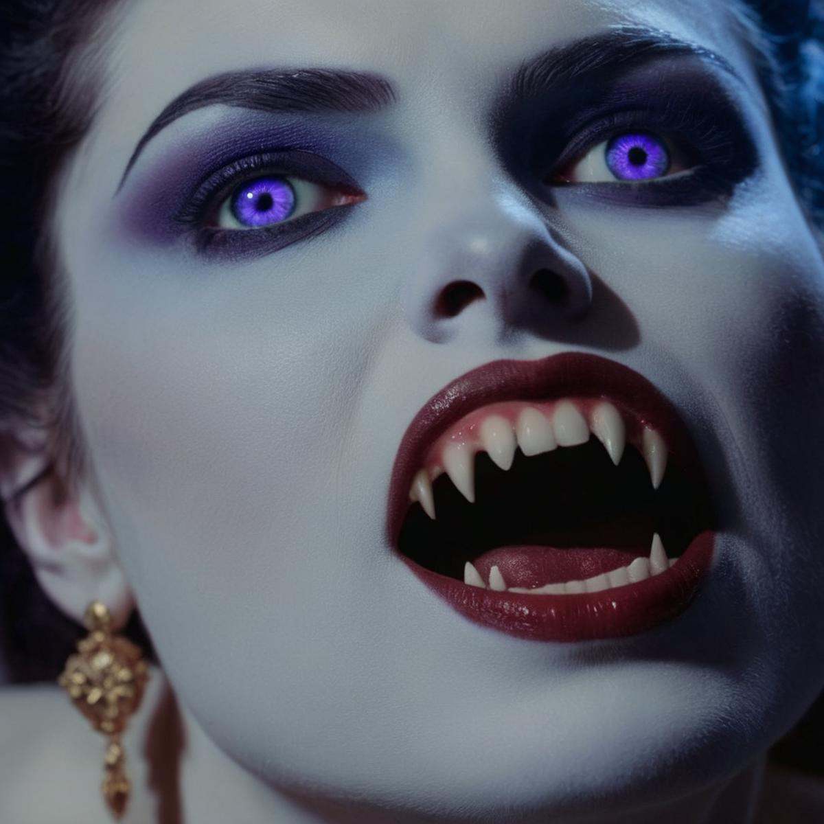 cinematic film still of Gorgons in Greek mythology frank frazetta painting of a Female Vampire woman with a vampire makeup...
