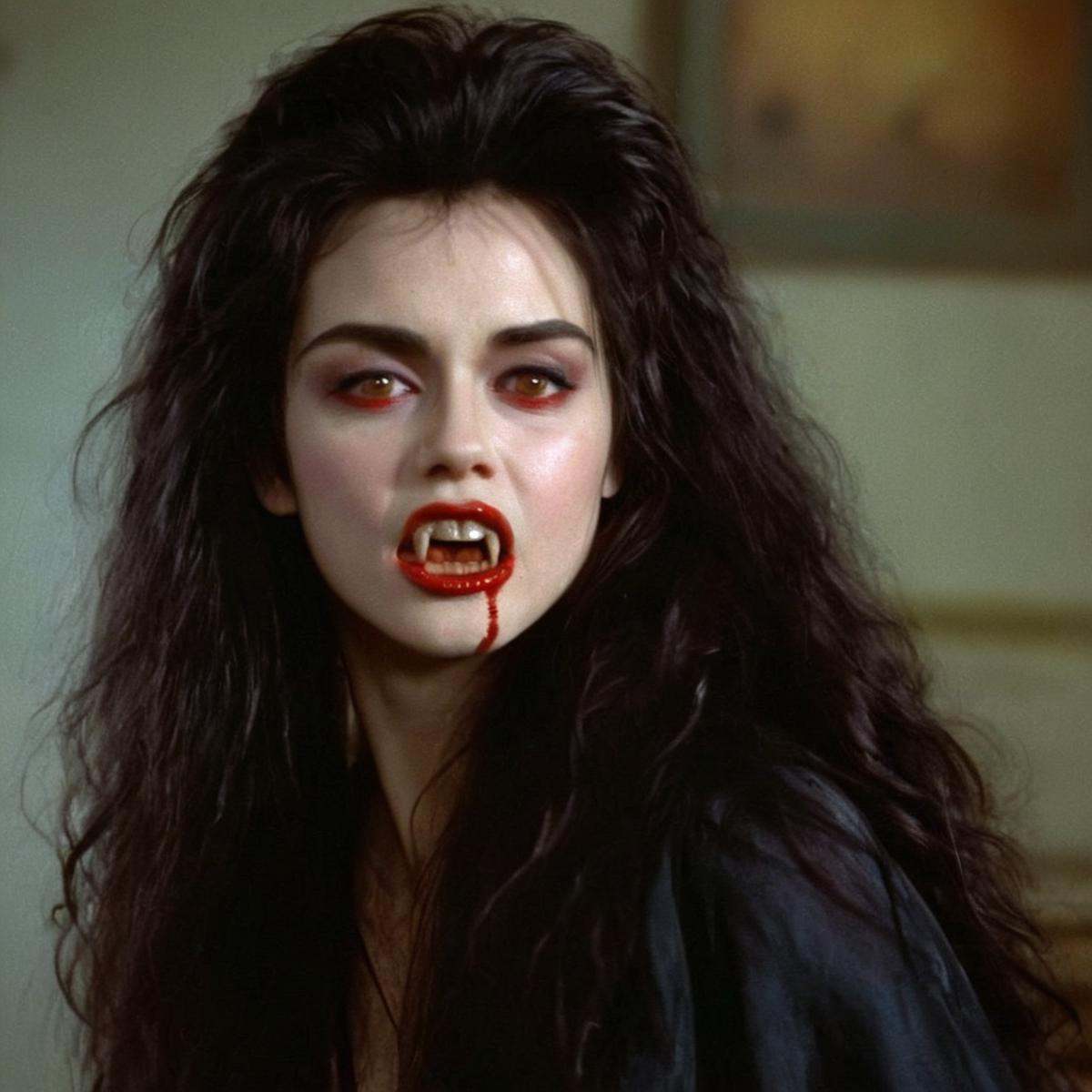 cinematic film still of cinematic film still of frank frazetta painting of a Female Vampire a drawing of a messy hair woma...