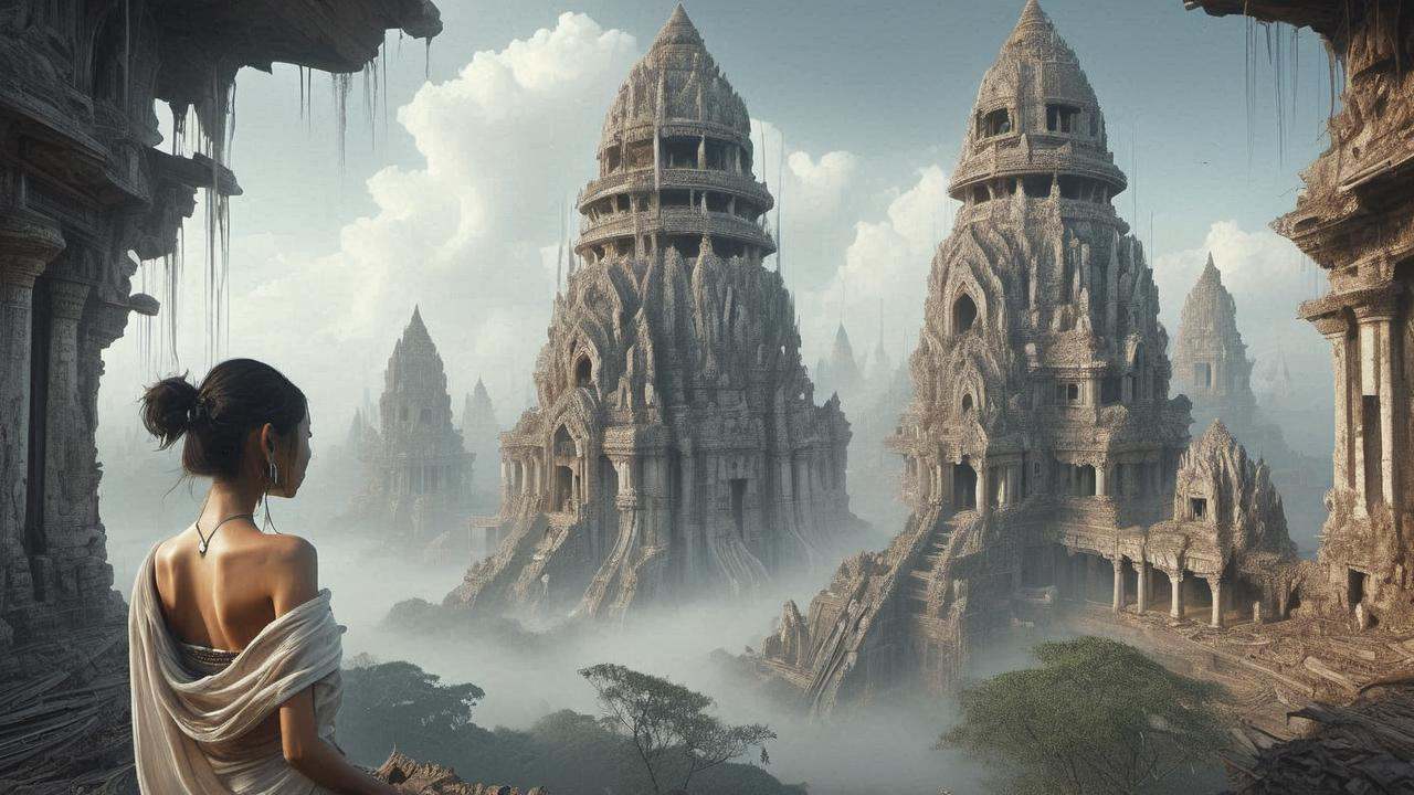 Image of a fusion of science fiction buildings,  ruins and thai civilization.,  ruins on Tensor.Art