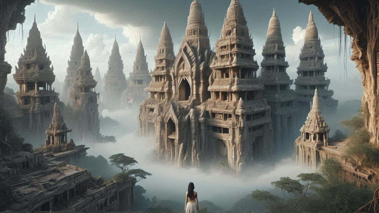 Image of a fusion of science fiction buildings,  ruins and thai civilization.,  ruins on Tensor.Art