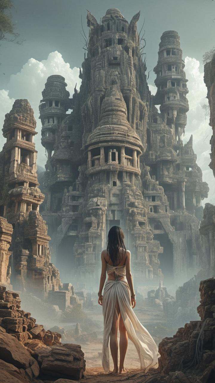 Image of a fusion of science fiction buildings,  ruins and thai civilization.,  ruins on Tensor.Art