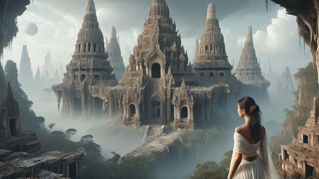 Image of a fusion of science fiction buildings,  ruins and thai civilization.,  ruins on Tensor.Art