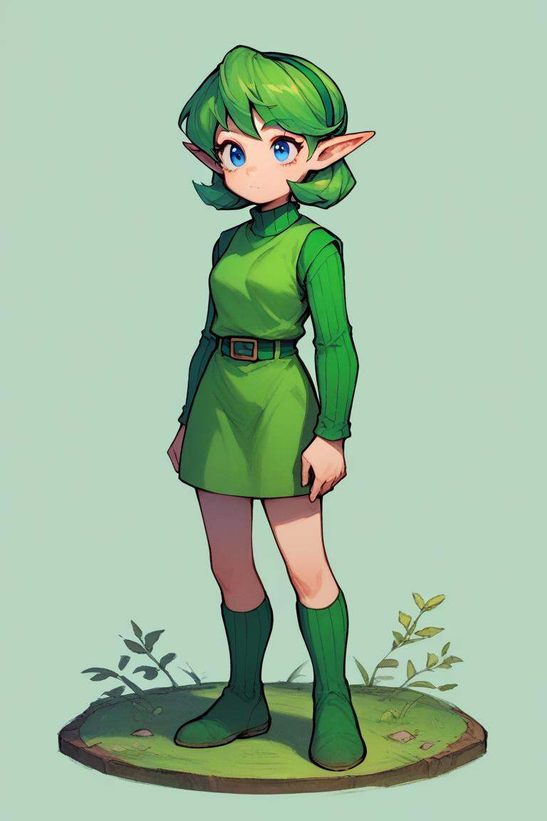 ootsariapdxl,  green hair,  short hair on Tensor.Art