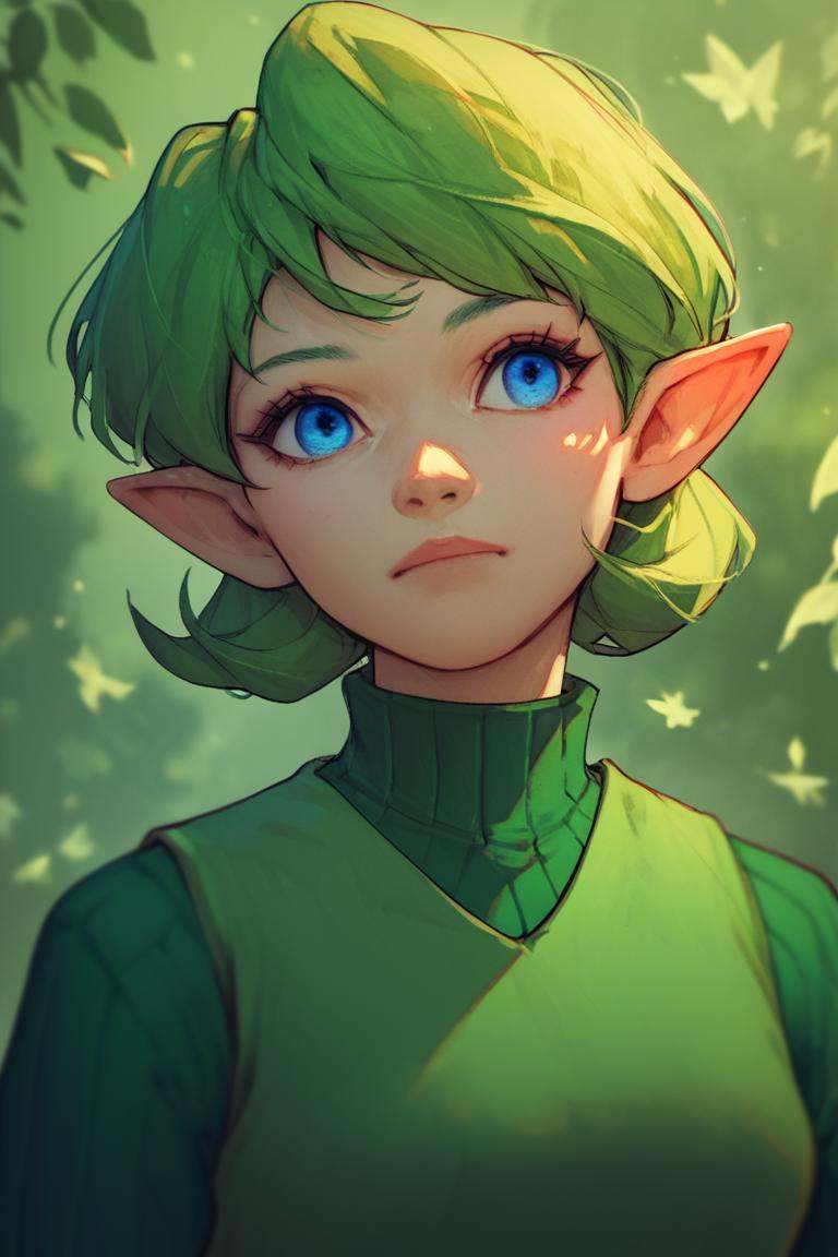 ootsariapdxl,  green hair,  short hair on Tensor.Art
