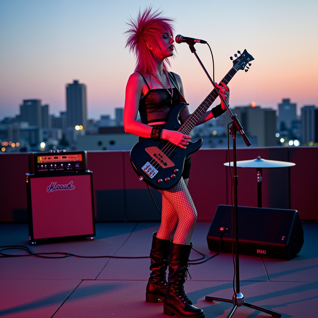 a punk rock woman,  very short hairdo,  multicolored hair on Tensor.Art