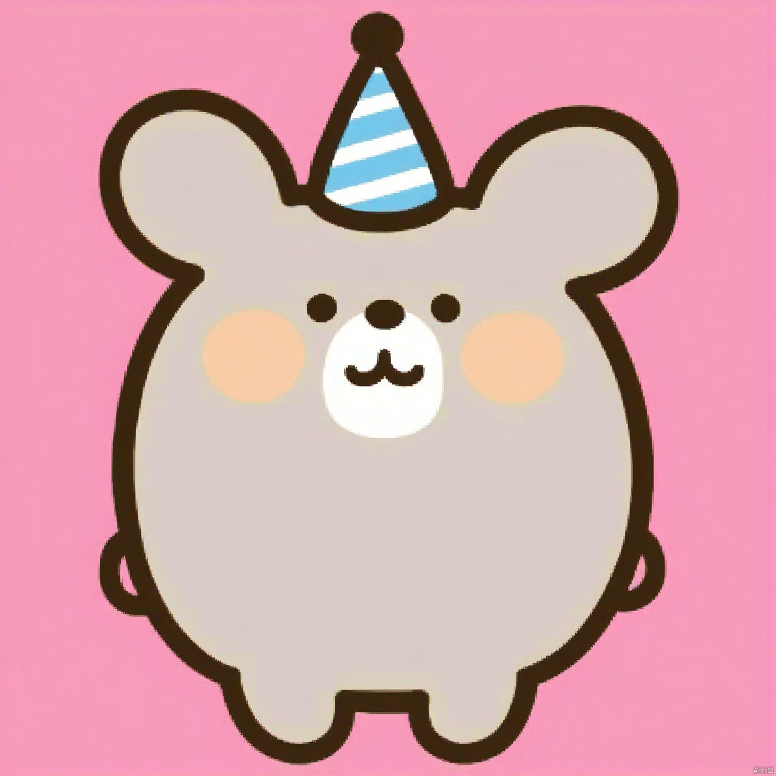 bestquality, 1 cartoon rabbit, no human, solo, smile, round face, small black eyes, dumpy body, cartoon, wearing a party hat.