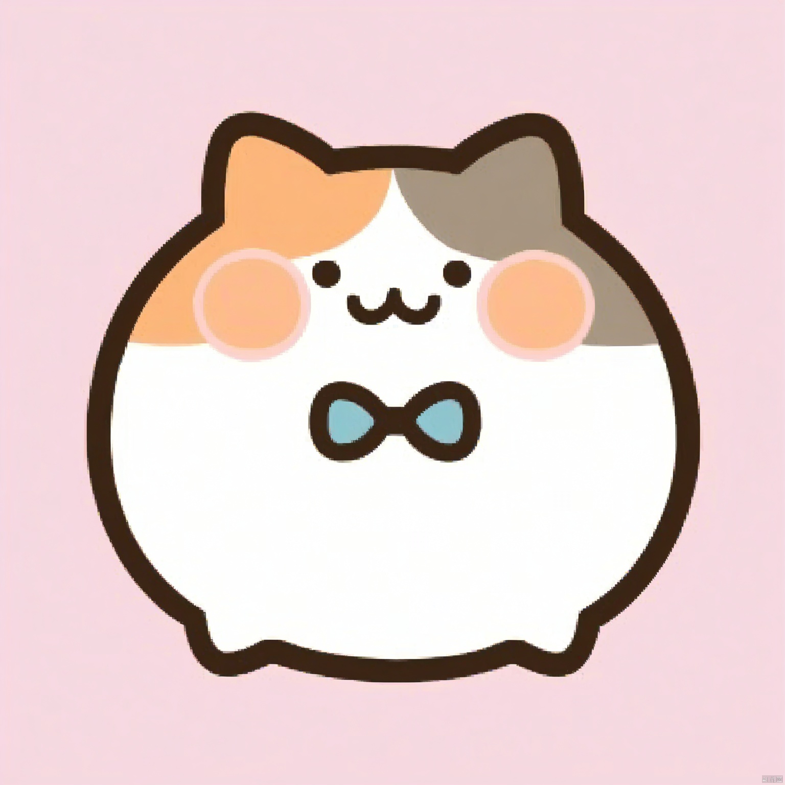 bestquality, 1 cartoon cat, no human, solo, smile, round face, small black eyes, dumpy body, cartoon, wearing a bow tie.