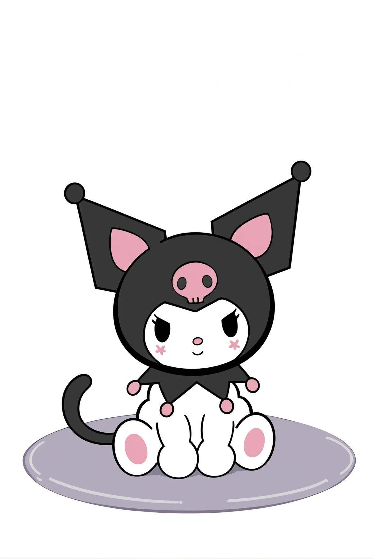 8k, best quality, masterpiece, (ultra-detailed), (high detailed skin), full body, white background, solo, looking at viewer, <lora:kuluomi-neta2-Tanger-000014:0.7>, kuluomi cat, default clothes, black cat ears, forehead skull mark, Black head covering, cute anime pet, no humans, animal focus, 