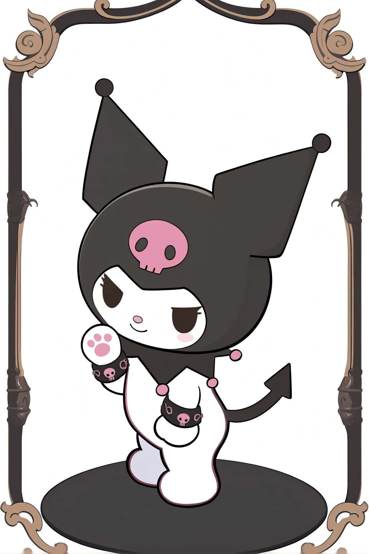 8k, best quality, masterpiece, (ultra-detailed), (high detailed skin), full body, white background, solo, looking at viewer, <lora:kuluomi-neta2-Tanger-000014:0.8>, kuluomi cat, default clothes, black cat ears, forehead skull mark, Black head covering, cute anime pet, no humans, 