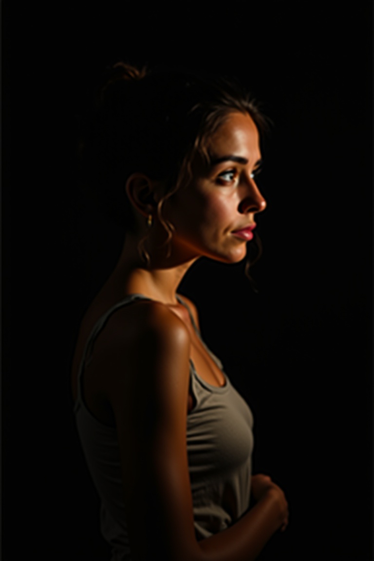 Portrait of a woman,  in dramatic,  chiaroscuro lighting on Tensor.Art