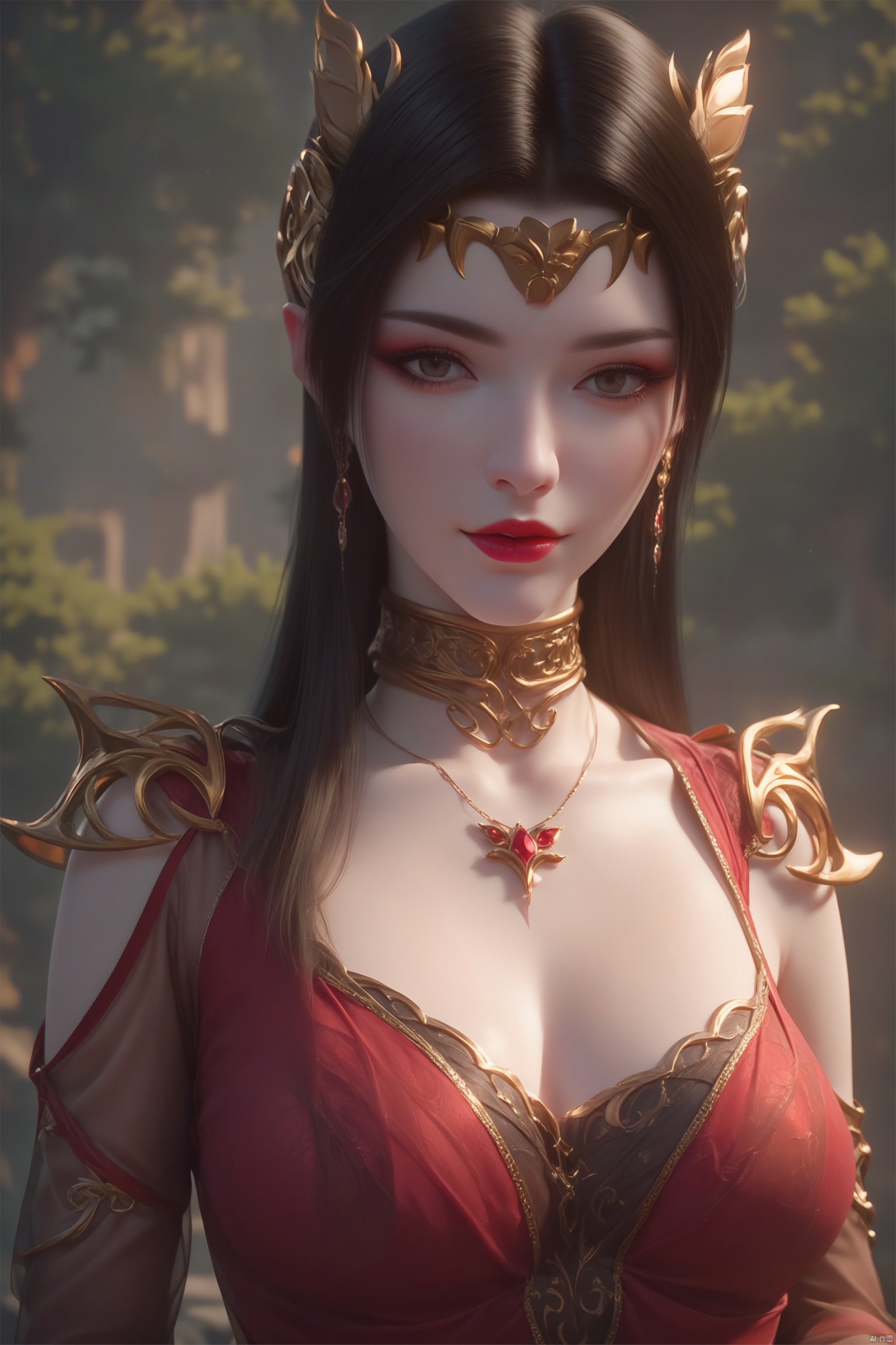 score_9, score_8_up, score_7_up,highly detailed digital,1 girl,red dress,She has pale, almost translucent skin,1girl,meidusha