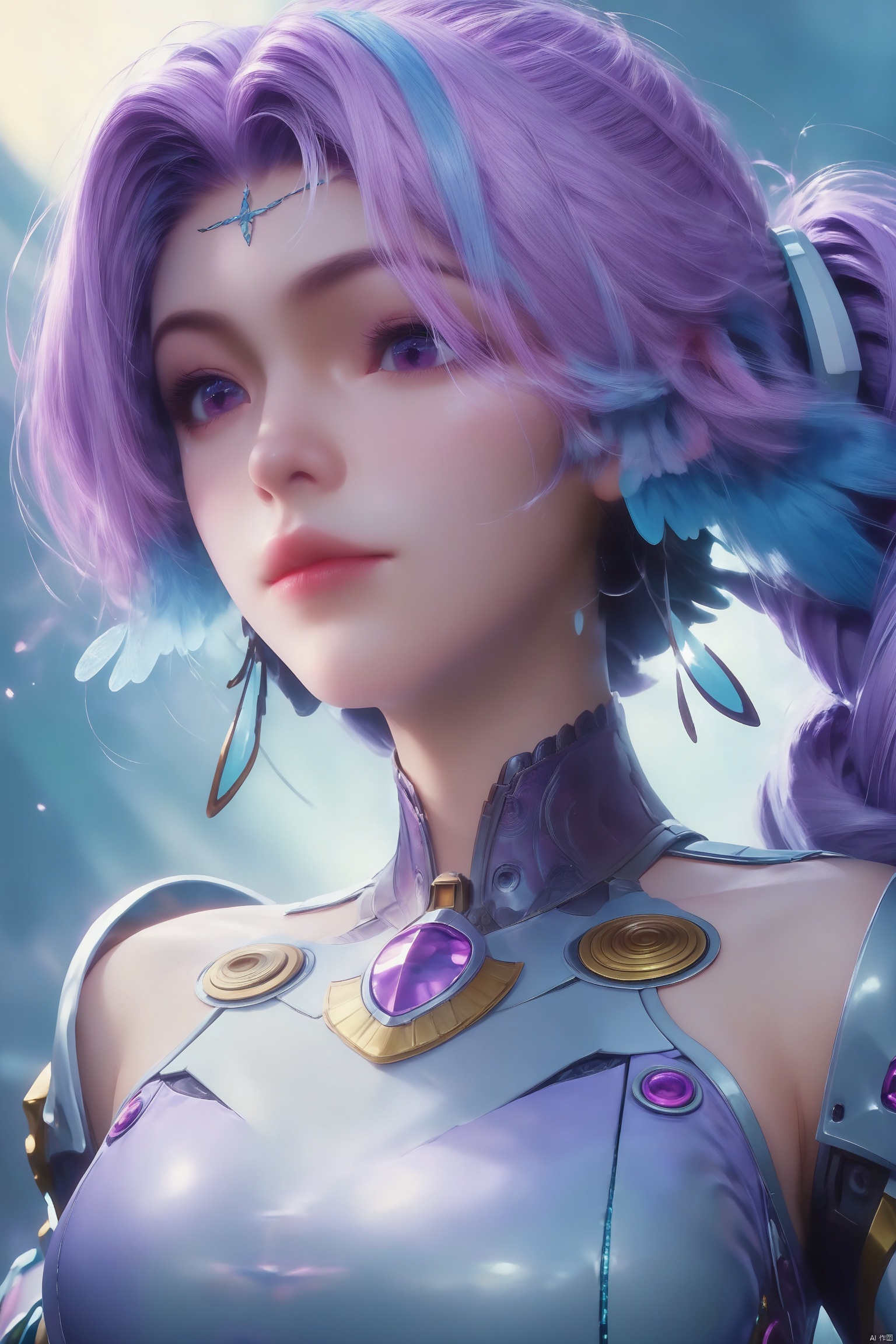 score_9, score_8_up, score_7_up,highly detailed digital,1girl, solo,closed mouth, blue hair, purple eyes, upper body, pink hair, purple hair, multicolored hair, lips, 