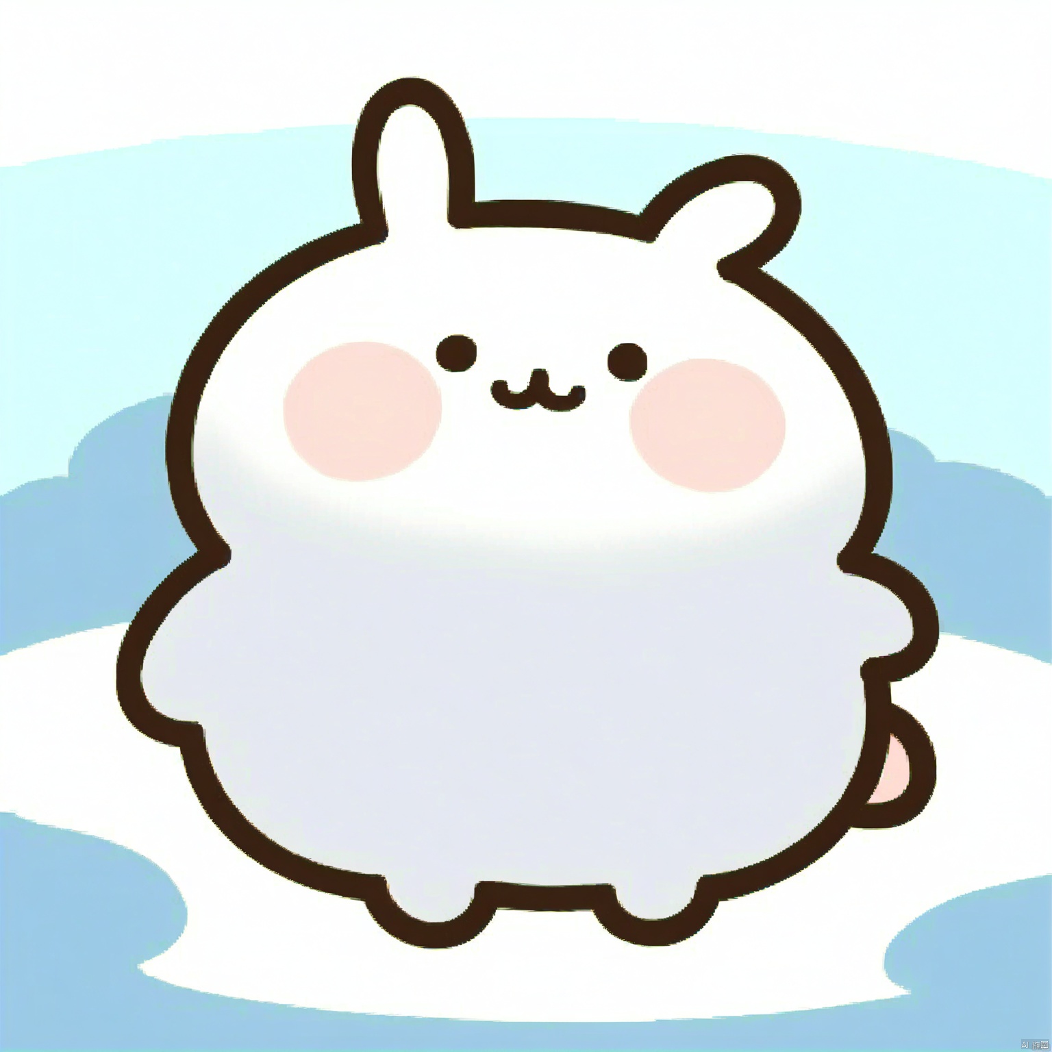 bestquality, 1 white cartoon bunny, no human, solo, smile, round face, small black eyes, dumpy body, sitting on a cloud.