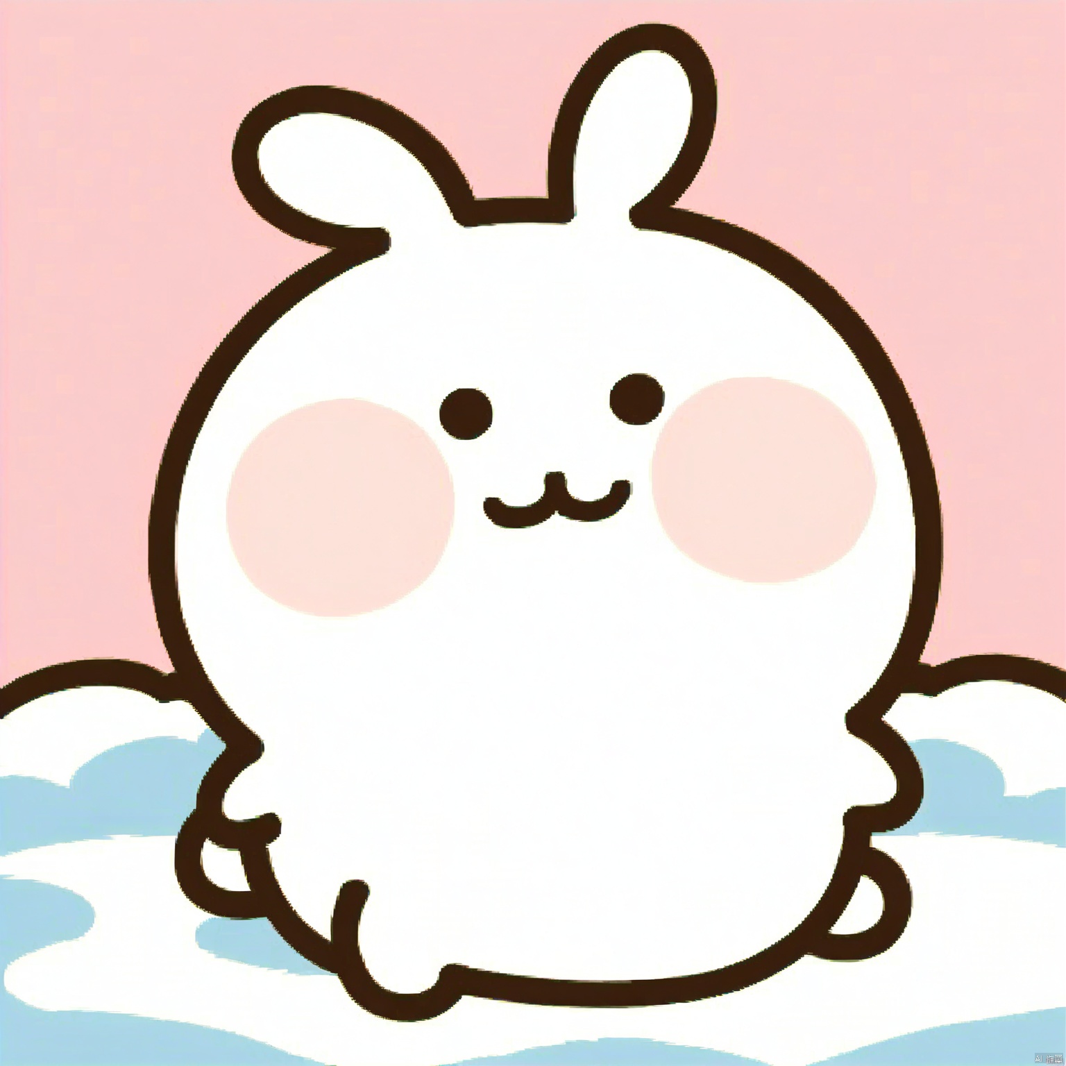 bestquality, 1 white cartoon bunny, no human, solo, smile, round face, small black eyes, dumpy body, sitting on a cloud.