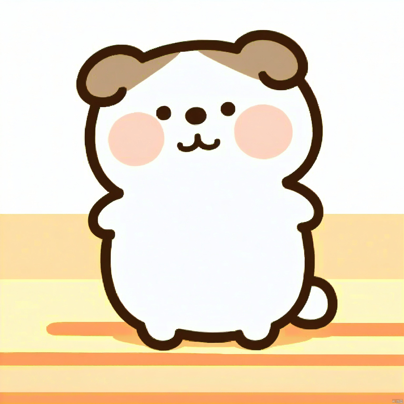 bestquality, 1 brown and white spotted cartoon puppy, no human, solo, sitting, round face, small black eyes, dumpy body, cartoon, dog bone, happy expression.