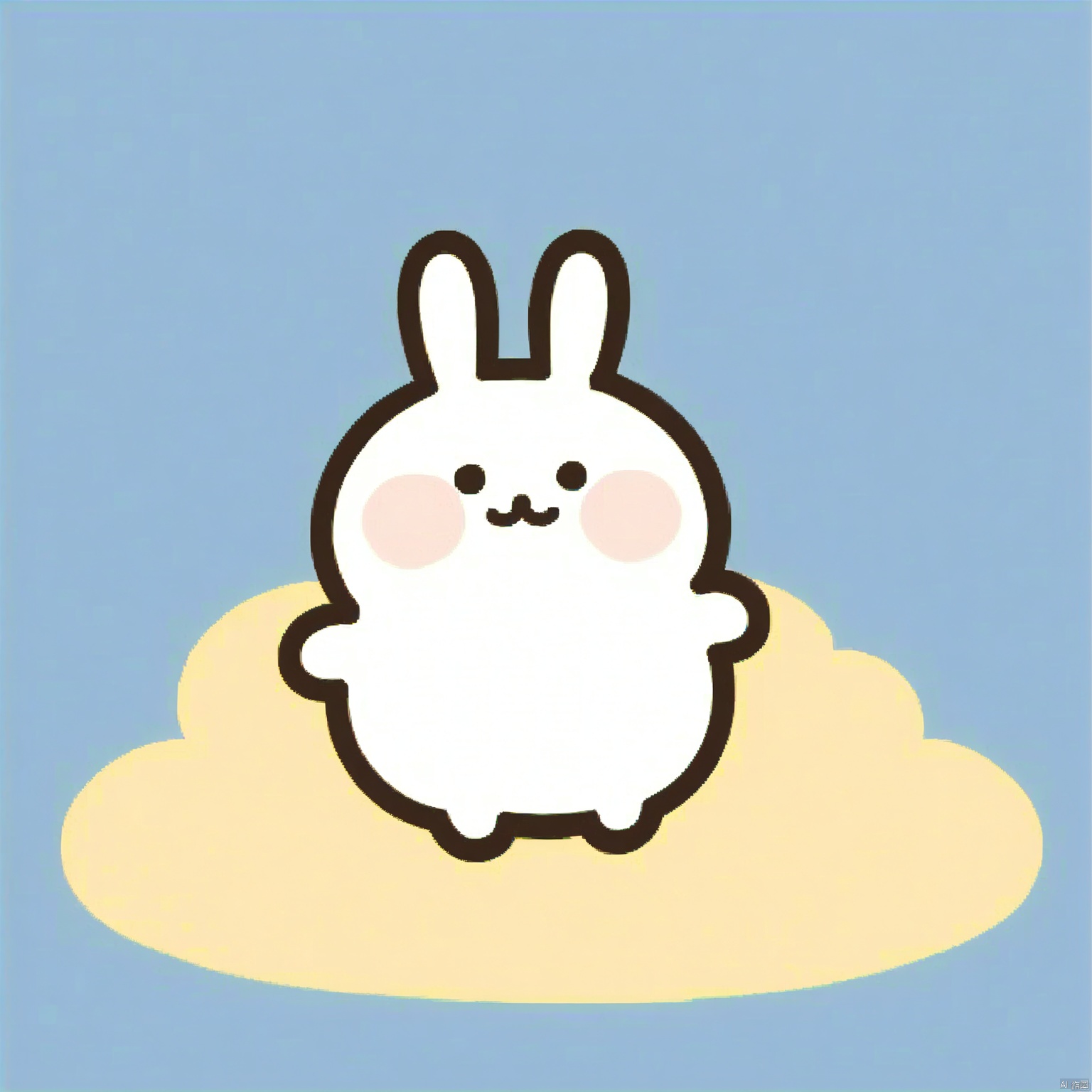 bestquality, 1 white cartoon rabbit, no human, solo, smile, round face, small black eyes, dumpy body, sitting on a cloud.